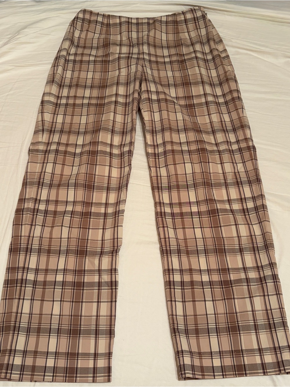 Ann Taylor neutral plaid ankle pants size 0 Petite, waist 25